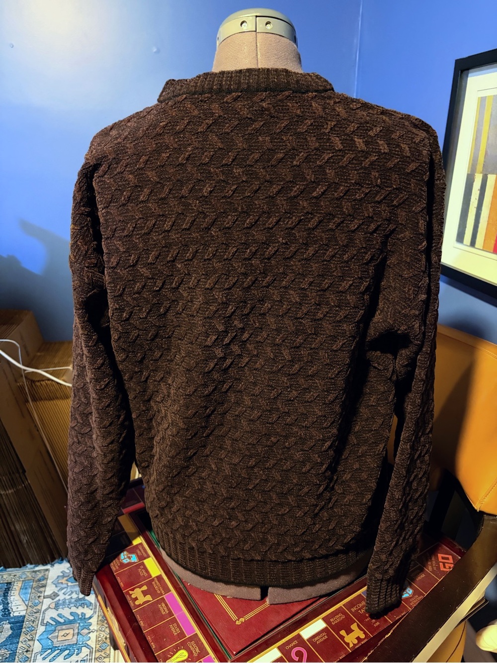 Brandini Men's Black/Brown Textured Crewneck Sweater